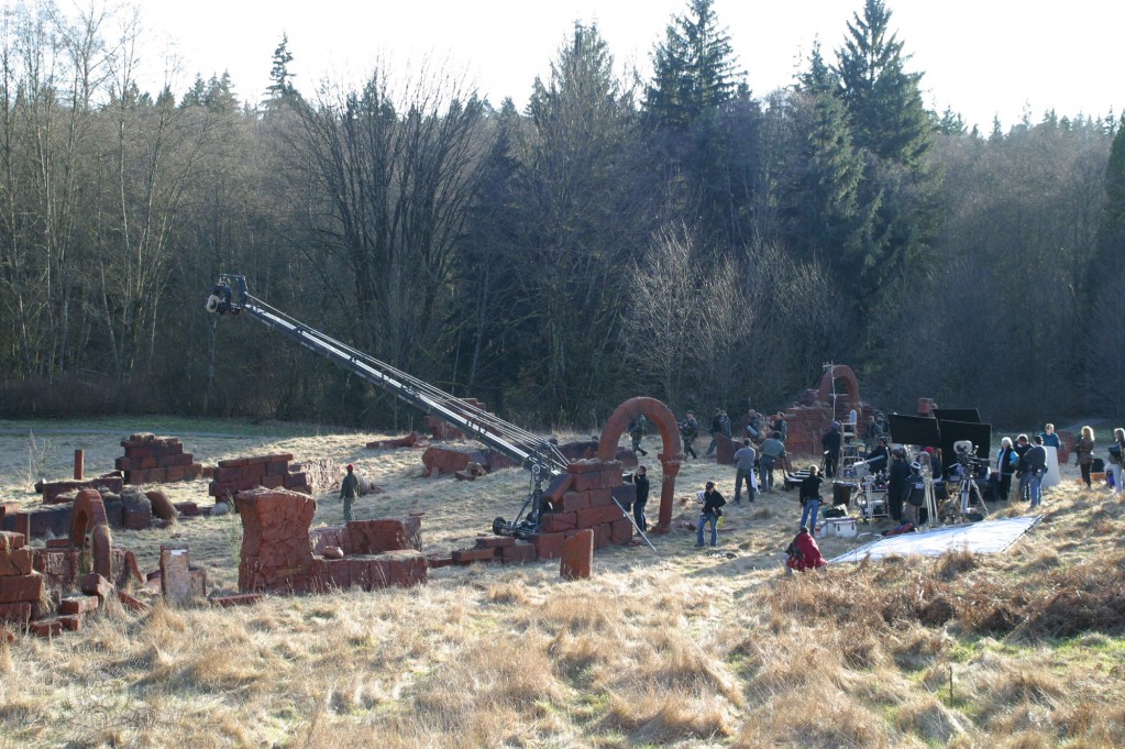 The crew on location for 'Fallen'